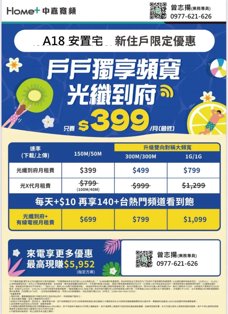 中嘉寬頻|北健限定網路優惠!桃園光纖網路到府只要$399/月起